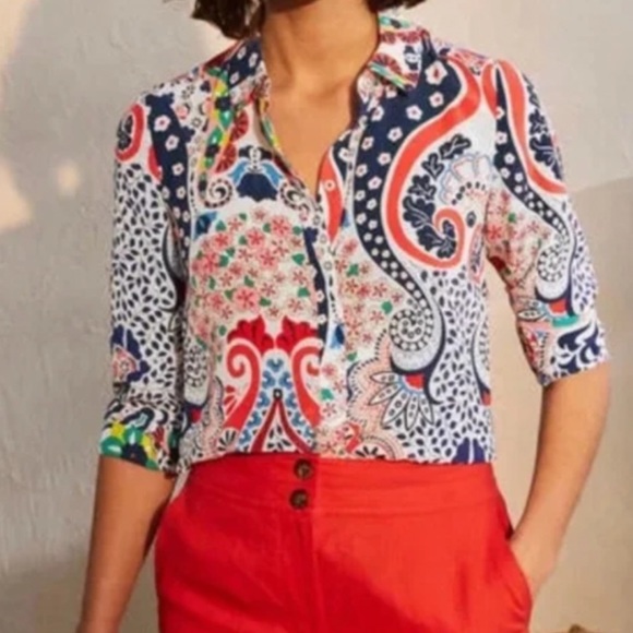 Boden Tops - Boden The Silk Shirt Mariner Blue Kaleidoscope Size 10